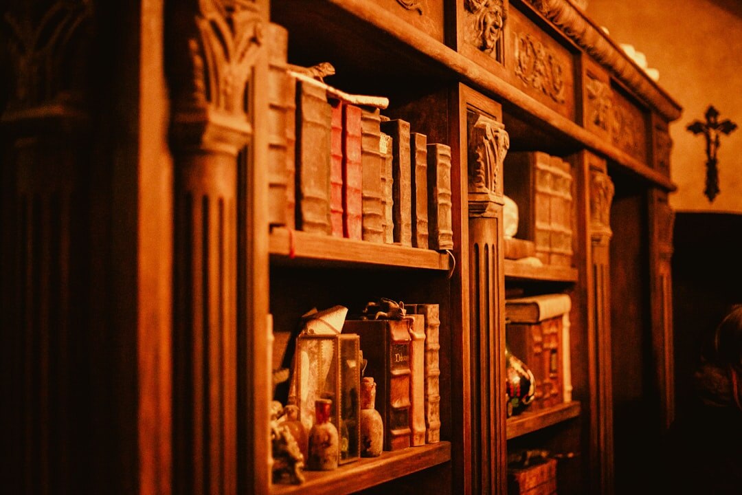 old library shelves